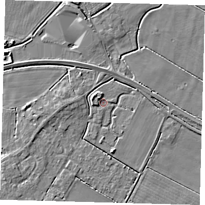 Shaded relief map of the ground around PE126GH, computed from Environment Agency LiDAR. The ground here sits at about 3 m above sea level and falls 5 m across the surrounding 800 m. Surface water reaching this point runs off ground lying to the west-north-west, 4.3 m higher.