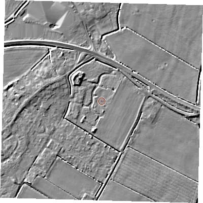 Shaded relief map of the ground around PE126GJ, computed from Environment Agency LiDAR. The ground here sits at about 3 m above sea level and falls 5 m across the surrounding 800 m. Surface water reaching this point runs off ground lying to the south-south-west, 5.1 m higher.