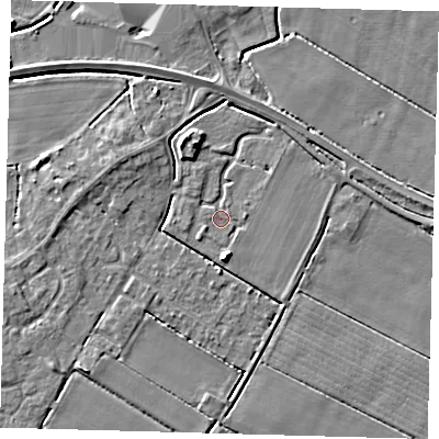 Shaded relief map of the ground around PE126GL, computed from Environment Agency LiDAR. The ground here sits at about 3 m above sea level and falls 5 m across the surrounding 800 m. Surface water reaching this point runs off ground lying to the south, 3.4 m higher.