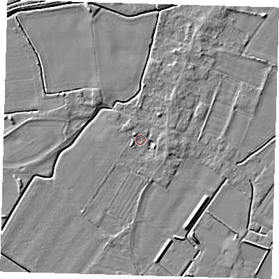 Shaded relief map of the ground around PE126GP, computed from Environment Agency LiDAR. The ground here sits at about 3 m above sea level and falls 5 m across the surrounding 800 m. Surface water reaching this point runs off ground lying to the north-west, 3.2 m higher.
