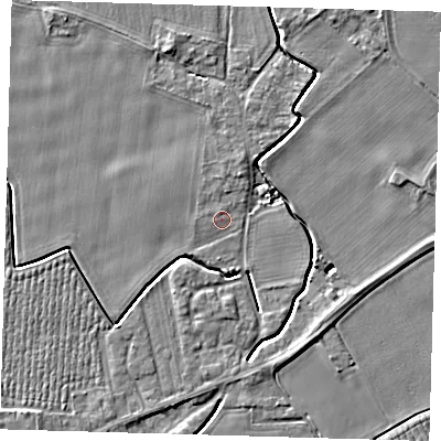 Shaded relief map of the ground around PE126GS, computed from Environment Agency LiDAR. The ground here sits at about 3 m above sea level and falls 4 m across the surrounding 800 m. Surface water reaching this point runs off ground lying to the north, 0.7 m higher.