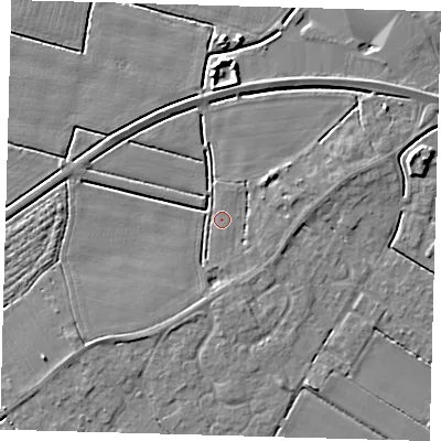 Shaded relief map of the ground around PE126GT, computed from Environment Agency LiDAR. The ground here sits at about 3 m above sea level and falls 5 m across the surrounding 800 m. Surface water reaching this point runs off ground lying to the north-east, 2.8 m higher.