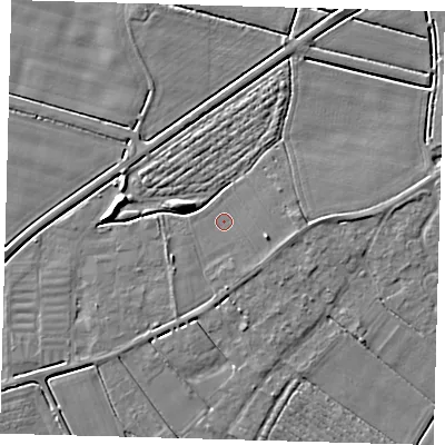 Shaded relief map of the ground around PE126GU, computed from Environment Agency LiDAR. The ground here sits at about 3 m above sea level and falls 5 m across the surrounding 800 m. Surface water reaching this point runs off ground lying to the south-south-east, 1.0 m higher.