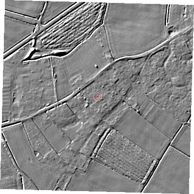 Shaded relief map of the ground around PE126GW, computed from Environment Agency LiDAR. The ground here sits at about 3 m above sea level and falls 5 m across the surrounding 800 m. The ground contributing surface water to this point lies to the east-south-east.
