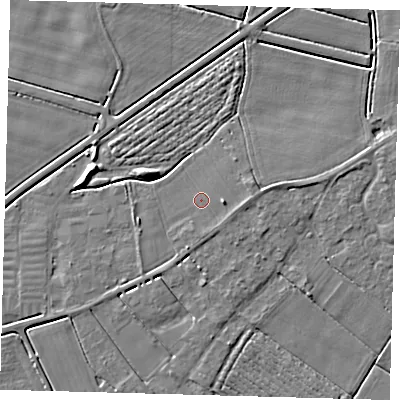 Shaded relief map of the ground around PE126GX, computed from Environment Agency LiDAR. The ground here sits at about 3 m above sea level and falls 5 m across the surrounding 800 m. Surface water reaching this point runs off ground lying to the east, 1.7 m higher.