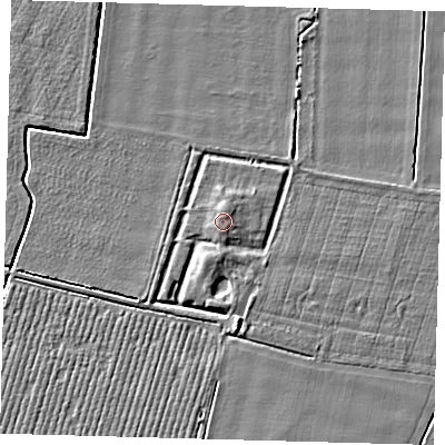 Shaded relief map of the ground around PE126HE, computed from Environment Agency LiDAR. The ground here sits at about 5 m above sea level and falls 4 m across the surrounding 800 m. Surface water reaching this point runs off ground lying to the north-north-east, 1.3 m higher.