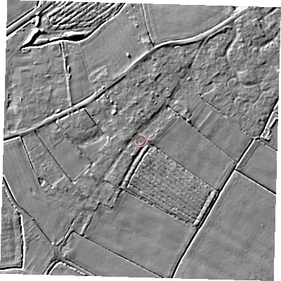Shaded relief map of the ground around PE126HY, computed from Environment Agency LiDAR. The ground here sits at about 3 m above sea level and falls 5 m across the surrounding 800 m. Surface water reaching this point runs off ground lying to the north-west, 1.9 m higher.