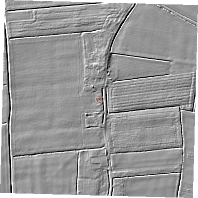 Shaded relief map of the ground around PE126JA, computed from Environment Agency LiDAR. The ground here sits at about 3 m above sea level and falls 4 m across the surrounding 800 m. Surface water reaching this point runs off ground lying to the north-north-west, 2.7 m higher.