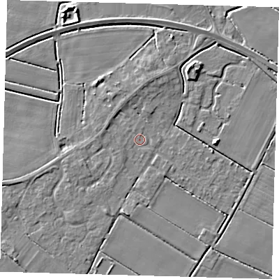 Shaded relief map of the ground around PE126JE, computed from Environment Agency LiDAR. The ground here sits at about 3 m above sea level and falls 5 m across the surrounding 800 m. Surface water reaching this point runs off ground lying to the west-north-west, 1.2 m higher.