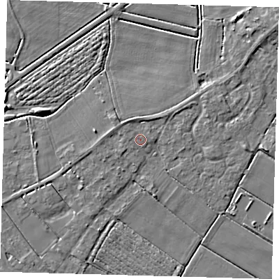 Shaded relief map of the ground around PE126JG, computed from Environment Agency LiDAR. The ground here sits at about 3 m above sea level and falls 5 m across the surrounding 800 m. Surface water reaching this point runs off ground lying to the west, 0.6 m higher.