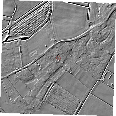 Shaded relief map of the ground around PE126JL, computed from Environment Agency LiDAR. The ground here sits at about 3 m above sea level and falls 5 m across the surrounding 800 m. Surface water reaching this point runs off ground lying to the north-north-west, 0.8 m higher.