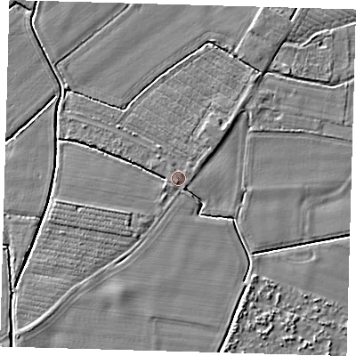 Shaded relief map of the ground around PE126JX, computed from Environment Agency LiDAR. The ground here sits at about 4 m above sea level and falls 3 m across the surrounding 800 m. Surface water reaching this point runs off ground lying to the north-east, 0.6 m higher.