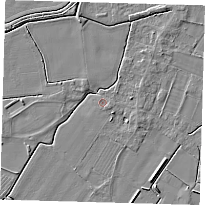 Shaded relief map of the ground around PE126LB, computed from Environment Agency LiDAR. The ground here sits at about 3 m above sea level and falls 5 m across the surrounding 800 m. Surface water reaching this point runs off ground lying to the north, 0.5 m higher.