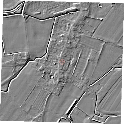 Shaded relief map of the ground around PE126LD, computed from Environment Agency LiDAR. The ground here sits at about 4 m above sea level and falls 5 m across the surrounding 800 m. Surface water reaching this point runs off ground lying to the north, 0.6 m higher.