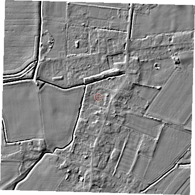 Shaded relief map of the ground around PE126LE, computed from Environment Agency LiDAR. The ground here sits at about 3 m above sea level and falls 4 m across the surrounding 800 m. Surface water reaching this point runs off ground lying to the east, 1.3 m higher.
