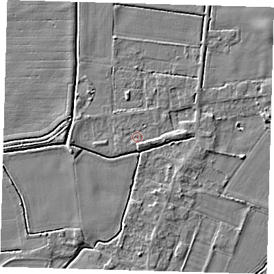 Shaded relief map of the ground around PE126LY, computed from Environment Agency LiDAR. The ground here sits at about 4 m above sea level and falls 4 m across the surrounding 800 m. Surface water reaching this point runs off ground lying to the east, 2.2 m higher.