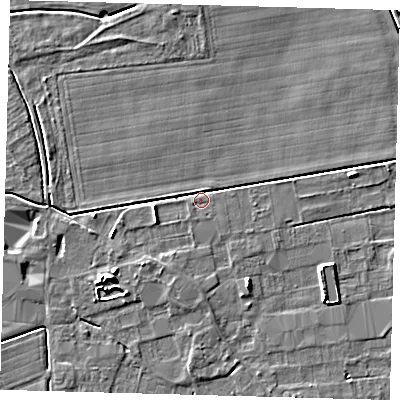 Shaded relief map of the ground around PE126NA, computed from Environment Agency LiDAR. The ground here sits at about 3 m above sea level and falls 6 m across the surrounding 800 m. Surface water reaching this point runs off ground lying to the west-south-west, 2.9 m higher.