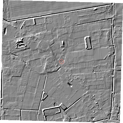 Shaded relief map of the ground around PE126ND, computed from Environment Agency LiDAR. The ground here sits at about 3 m above sea level and falls 6 m across the surrounding 800 m. Surface water reaching this point runs off ground lying to the west, 1.3 m higher.
