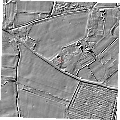 Shaded relief map of the ground around PE126NT, computed from Environment Agency LiDAR. The ground here sits at about 4 m above sea level and falls 6 m across the surrounding 800 m. Surface water reaching this point runs off ground lying to the south-west, 2.8 m higher.