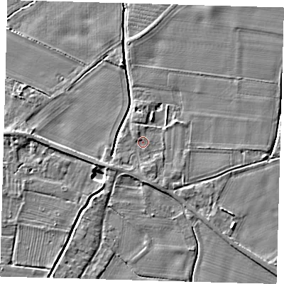 Shaded relief map of the ground around PE126NX, computed from Environment Agency LiDAR. The ground here sits at about 4 m above sea level and falls 4 m across the surrounding 800 m. Surface water reaching this point runs off ground lying to the west-north-west, 0.7 m higher.