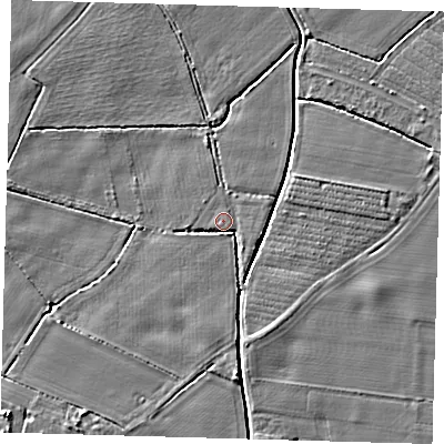 Shaded relief map of the ground around PE126PA, computed from Environment Agency LiDAR. The ground here sits at about 3 m above sea level and falls 4 m across the surrounding 800 m. Surface water reaching this point runs off ground lying to the south-east, 0.7 m higher.
