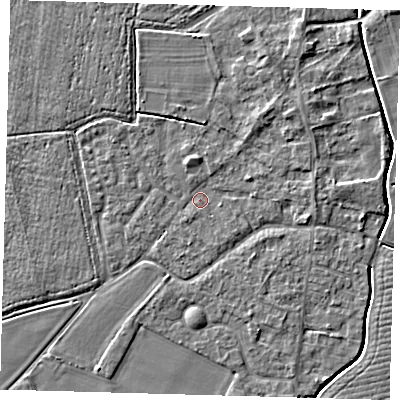 Shaded relief map of the ground around PE126PN, computed from Environment Agency LiDAR. The ground here sits at about 3 m above sea level and falls 4 m across the surrounding 800 m. Surface water reaching this point runs off ground lying to the north-east, 1.8 m higher.