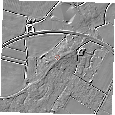 Shaded relief map of the ground around PE126RA, computed from Environment Agency LiDAR. The ground here sits at about 4 m above sea level and falls 5 m across the surrounding 800 m. Surface water reaching this point runs off ground lying to the east, 0.8 m higher.
