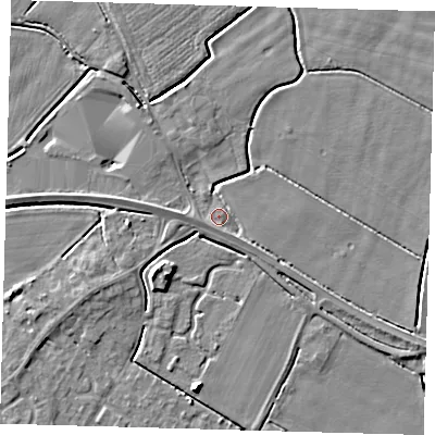 Shaded relief map of the ground around PE126RD, computed from Environment Agency LiDAR. The ground here sits at about 3 m above sea level and falls 5 m across the surrounding 800 m. Surface water reaching this point runs off ground lying to the south-east, 2.3 m higher.