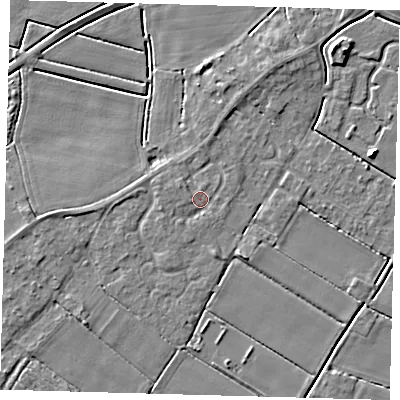 Shaded relief map of the ground around PE126RQ, computed from Environment Agency LiDAR. The ground here sits at about 3 m above sea level and falls 5 m across the surrounding 800 m. Surface water reaching this point runs off ground lying to the north, 1.3 m higher.