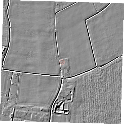Shaded relief map of the ground around PE126RT, computed from Environment Agency LiDAR. The ground here sits at about 3 m above sea level and falls 5 m across the surrounding 800 m. Surface water reaching this point runs off ground lying to the south-south-east, 1.8 m higher.