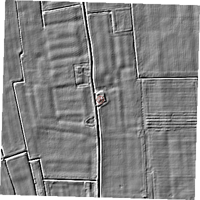 Shaded relief map of the ground around PE126RY, computed from Environment Agency LiDAR. The ground here sits at about 3 m above sea level and falls 3 m across the surrounding 800 m. Surface water reaching this point runs off ground lying to the north-east, 2.5 m higher.