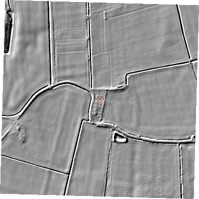 Shaded relief map of the ground around PE126SB, computed from Environment Agency LiDAR. The ground here sits at about 3 m above sea level and falls 3 m across the surrounding 800 m. Surface water reaching this point runs off ground lying to the north-north-east, 0.8 m higher.