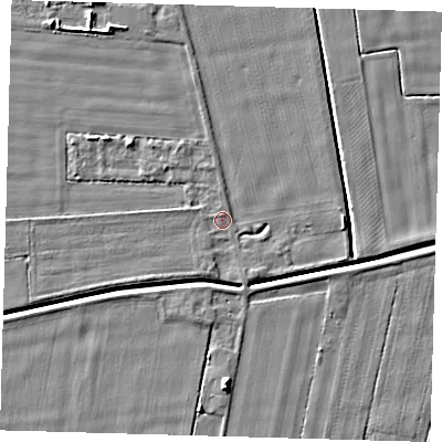Shaded relief map of the ground around PE126SD, computed from Environment Agency LiDAR. The ground here sits at about 3 m above sea level and falls 6 m across the surrounding 800 m. Surface water reaching this point runs off ground lying to the north-north-west, 0.6 m higher.
