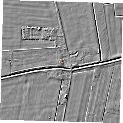 Shaded relief map of the ground around PE126SF, computed from Environment Agency LiDAR. The ground here sits at about 3 m above sea level and falls 6 m across the surrounding 800 m. Surface water reaching this point runs off ground lying to the south, 0.9 m higher.