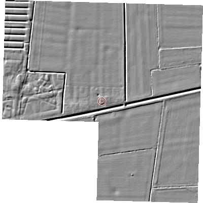 Shaded relief map of the ground around PE126SG, computed from Environment Agency LiDAR. The ground here sits at about 3 m above sea level and falls 4 m across the surrounding 800 m. Surface water reaching this point runs off ground lying to the west-south-west, 1.0 m higher.