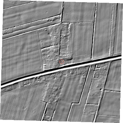 Shaded relief map of the ground around PE126SP, computed from Environment Agency LiDAR. The ground here sits at about 2 m above sea level and falls 4 m across the surrounding 800 m. Surface water reaching this point runs off ground lying to the south-east, 1.6 m higher.
