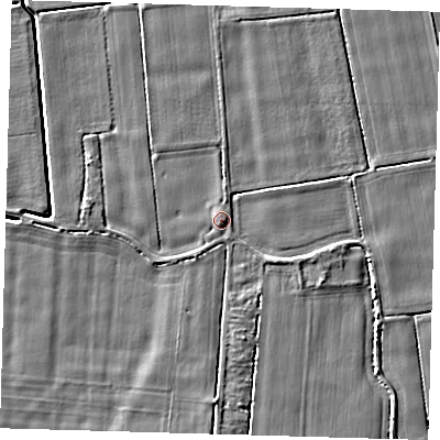 Shaded relief map of the ground around PE126ST, computed from Environment Agency LiDAR. The ground here sits at about 3 m above sea level and falls 4 m across the surrounding 800 m. Surface water reaching this point runs off ground lying to the south, 1.8 m higher.