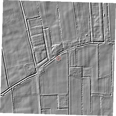 Shaded relief map of the ground around PE126SU, computed from Environment Agency LiDAR. The ground here sits at about 3 m above sea level and falls 3 m across the surrounding 800 m. Surface water reaching this point runs off ground lying to the north-north-west, 1.4 m higher.