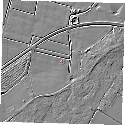 Shaded relief map of the ground around PE126SW, computed from Environment Agency LiDAR. The ground here sits at about 3 m above sea level and falls 5 m across the surrounding 800 m. Surface water reaching this point runs off ground lying to the south-west, 1.7 m higher.