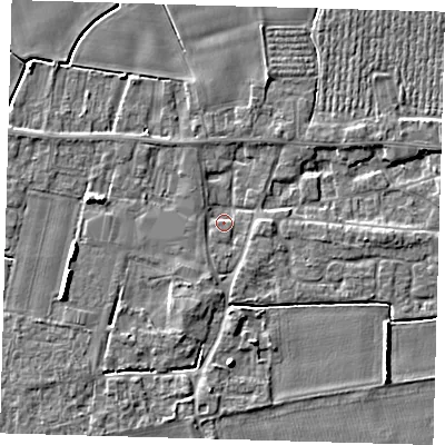 Shaded relief map of the ground around PE126TE, computed from Environment Agency LiDAR. The ground here sits at about 3 m above sea level and falls 5 m across the surrounding 800 m. Surface water reaching this point runs off ground lying to the south-south-west, 2.1 m higher.