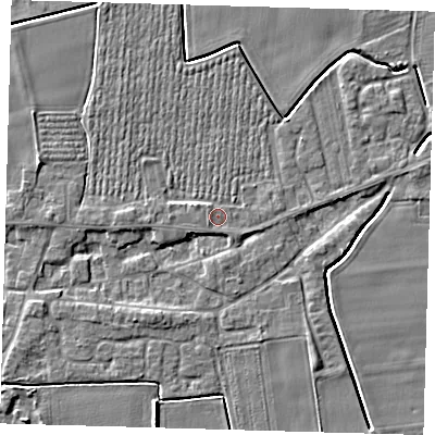 Shaded relief map of the ground around PE126TJ, computed from Environment Agency LiDAR. The ground here sits at about 3 m above sea level and falls 5 m across the surrounding 800 m. Surface water reaching this point runs off ground lying to the west, 0.7 m higher.