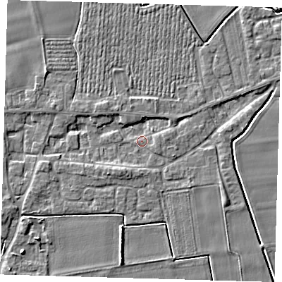 Shaded relief map of the ground around PE126TN, computed from Environment Agency LiDAR. The ground here sits at about 3 m above sea level and falls 5 m across the surrounding 800 m. Surface water reaching this point runs off ground lying to the west-south-west, 1.4 m higher.