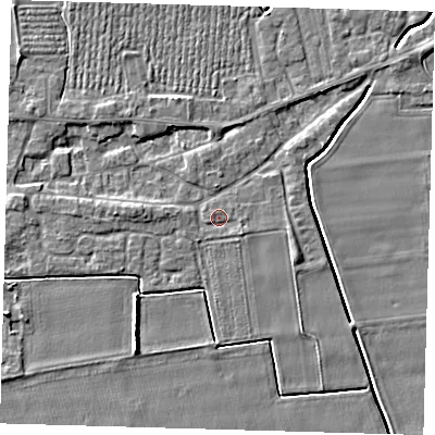 Shaded relief map of the ground around PE126TR, computed from Environment Agency LiDAR. The ground here sits at about 3 m above sea level and falls 5 m across the surrounding 800 m. Surface water reaching this point runs off ground lying to the south-east, 0.8 m higher.