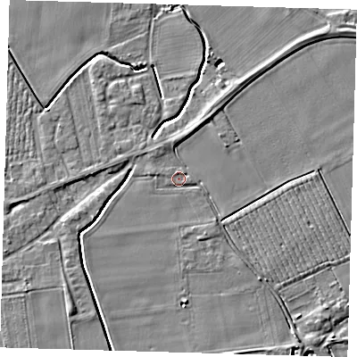 Shaded relief map of the ground around PE126TT, computed from Environment Agency LiDAR. The ground here sits at about 4 m above sea level and falls 4 m across the surrounding 800 m. Surface water reaching this point runs off ground lying to the north, 2.2 m higher.