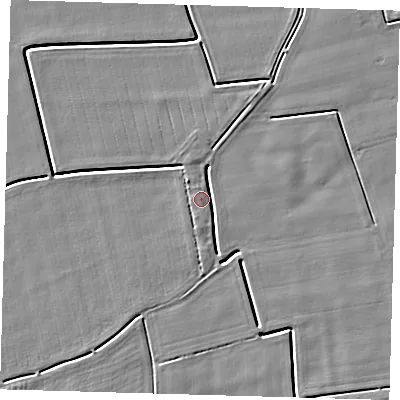 Shaded relief map of the ground around PE126TU, computed from Environment Agency LiDAR. The ground here sits at about 3 m above sea level and falls 4 m across the surrounding 800 m. Surface water reaching this point runs off ground lying to the north-west, 3.3 m higher.