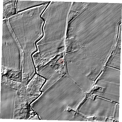 Shaded relief map of the ground around PE126UB, computed from Environment Agency LiDAR. The ground here sits at about 3 m above sea level and falls 4 m across the surrounding 800 m. Surface water reaching this point runs off ground lying to the west, 1.1 m higher.
