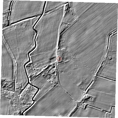 Shaded relief map of the ground around PE126UD, computed from Environment Agency LiDAR. The ground here sits at about 4 m above sea level and falls 4 m across the surrounding 800 m. Surface water reaching this point runs off ground lying to the north-west, 1.3 m higher.