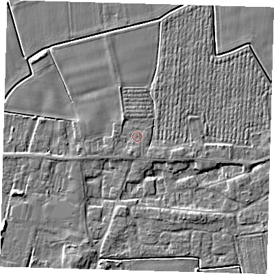Shaded relief map of the ground around PE126UG, computed from Environment Agency LiDAR. The ground here sits at about 3 m above sea level and falls 5 m across the surrounding 800 m. Surface water reaching this point runs off ground lying to the south-south-west, 0.8 m higher.