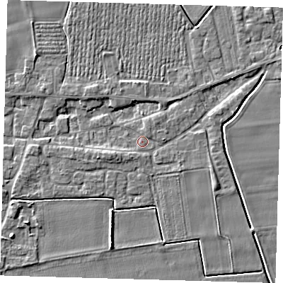 Shaded relief map of the ground around PE126UH, computed from Environment Agency LiDAR. The ground here sits at about 3 m above sea level and falls 5 m across the surrounding 800 m. Surface water reaching this point runs off ground lying to the south-south-west, 5.2 m higher.