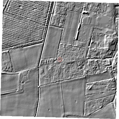 Shaded relief map of the ground around PE126UL, computed from Environment Agency LiDAR. The ground here sits at about 3 m above sea level and falls 5 m across the surrounding 800 m. Surface water reaching this point runs off ground lying to the east, 2.0 m higher.